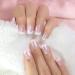 Elevenail Glossy Pearl Pink White French False Nails - Medium Short Squoval Press on Nails for Women and Girls - Christmas Nail Art Tips Gift - Buy Online on SooperMarket.com