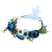Floral Crown Headband Bride Flower Wreath Crown Flower Garland Headband Hair Wreath Hair Garland Boho Floral Headpiece with Ribbon Rose Flower Bohemian Hair Accessories for Wedding Party Festival Blue