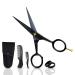 Ontaki Professional beard shears made of German steel 12.7 cm men's mustache scissors with a beard and carrying bag hand-forged slanted edge precision facial hair-black
