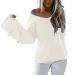Creoqiji women's sweater women's sweater with V-neck plain autumn/winter leaf sleeves loose and comfortable elastic sweater party clothes women white L