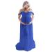 FEOYA Maxi Maternity Dress Chiffon Lace Strapless Gown Split Front for Pregnant Women Photography Full Length Blue 2 L