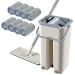 Peowuieu Floor Telescopic Handle -Cleaning Flat Mop with Microfibre Pads and Cleaning Bucket