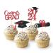 24Pcs Graduation Cupcake Toppers Graduation Cupcake Picks for Cupcake Food Decorations - Class of 2024 Graduation Cupcake Toppers Supplies (Black & Red)