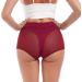 Women High Waist Mesh Tulle Spliced Yoga Shorts in Wine Red - Medium - Buy Online on SooperMarket.com