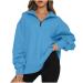 Half Zip Oversized Sweatshirt for Women Long Sleeve 1/4 Zip Pullover Drop Shoulder Solid Sweatshirts 2022 Fall Fashion Tops Solid-blue Large