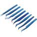 8-Piece Stainless Steel Eyelash Tweezers Set - Fine Tip Ergonomic Blue Titanium Eye Makeup Tools for Women - Portable & Durable - Buy Online on SooperMarket.com