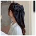 Allereya Vintage Large Silk Bow Hair Clip Barrette French Silk Bow Head Clip Black Ribbon Bow Hair Barrette Headpieces Silk Bow Hair Accessories for Women and Girls (Black)