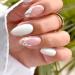 JUSTOTRY 24 Pcs White Flower Stiletto False Nails Medium Milky French Press on Nails Pattern Trendy Swirl Fake Nails Short with Nail Glue Almond Stick on Nails for Women Nails Fake Nail for Nails Art flower&white1