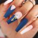 Matte Crystal Blue Extra Long Coffin Press on Nails - 24pcs 3D Bling Ballerina False Nails for Women and Girls - Buy Online on SooperMarket.com