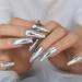 Silver Punk Metallic Press On False Nails - Long Coffin Ballerina Chrome Mirror Fake Nails - Full Cover Acrylic Nail Tips with Glue Tape - Women/Girls - L5883-1 - Buy Online on SooperMarket.com