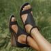 Women's Casual Buckle Strap Roman Wedge Sandals | Open Toe Platform Beach Shoes - Black, Size 8.5 - Buy Online on SooperMarket.com