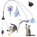 Jetczo Cat Feather Toys, Interactive Cat Toy with Super Suction Cup Detachable 6 PCS Feather Replacements with Bell, 2 Wand Cat Spring Feather Toys for Indoor Cats Kitten Play Chase Exercise