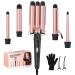Wand Curling Iron 5 in 1 Curling Wand Set with 3 Barrel Hair Crimper Interchangeable Ceramic Hair Curlers Wand Dual Voltage Hair Waver Fast Heating Hair Styling Tool w/Glove Red