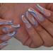 Vatocu Coffin Shiny False Nails Long Wavy Lines Nude Color Stick on Acrylic Nails for Women Girls (24pcs)