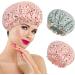 AOOWU Shower Caps 2 Pack Waterproof Bath Caps Large Reusable Shower Hats Elastic Band Double Layers Hair Bath Caps with Soft Ruffled Edge for Women Girls Ladies Spa Salon Home Use 2 Pcs Pink dots + Green dots - Buy Online on SooperMarket.com