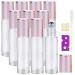 Alledomain 10Pcs 10ml Essential Oil Roller Bottles Refillable Transparent Glass Roll on Bottles Clear Roll Bottles with Stainless Steel Balls & Rose Gold Cap Include 12 Labels Dropper & Opener Color 3