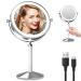 Lighted Makeup Mirror with Magnification, 8 inch 1X 10X Magnifying Mirror with Light, Rechargeable 2-Sided Tabletop Vanity Mirror, 3 Color LED Dimmable Lit Cosmetic Mirror,360 Degree Adjustable Silver With 10x Magnification