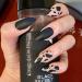 24Pcs Medium Tip Matte Black Frosting Leopard False Nails - Short Press Full Cover Fake Nails for Women and Girls - Buy Online on SooperMarket.com