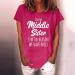TUNUSKAT Middle Sister T-Shirt - Funny Letter Print Cotton Blouse in Hot Pink | Women's Casual Short Sleeve Top - Buy Online on SooperMarket.com