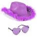 Funcredible Purple Cowgirl Hat with Glasses - Halloween Cowboy Hat with Feathers - Cow Girl Costume Accessories - Fun Bride Western Rodeo Party Hats and Goggles for Women, Girls and Kids