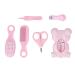 BORDSTRACT Baby Healthcare and Grooming Kit 6 Pcs with Hair Brush Comb Nail Clipper Safety Scissors Booger Clip Thermometer Safety Newborn Nursery Care Set for Newborn Infant Girls Boys(Pink)