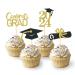 24Pcs Graduation Cupcake Toppers Graduation Cupcake Picks for Cupcake Food Decorations - Class of 2024 Graduation Cupcake Toppers Supplies (Gold)