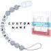 Dummy Clip Personalised Name Panny & Mody Customized Silicone Teething Beads Binky Holder for Boys and Girls Baby Shower Daycare(LightGrey)