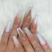 RUNRAYAY Nude Press on Nails with French Tips Rhinestones Gradient Nail Tips Stick Glue on Nail Fake Nails for Women Acrylic Full Cover Coffin Spring Summer