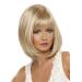 Short Blonde Wig for Women Natural Hair Synthetic Straight Full Wigs with Neat Bangs Daily Use