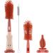 3 in 1 Baby Bottle Brush Set Lone Handle Silicone Bottle and Teat Cleaning Brush with Stand Portable Straw Nipples Cleaner Brush Reusable for Baby Bottles Water Glass Cup Thermoses(red)