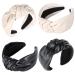 QIANXUAN Wide Cloth Headband Set for Women - 2Pcs Black Leather and Beige Top Knot Hair Bands - Buy Online on SooperMarket.com