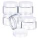 6 Pack 2 oz Plastic Pot Jars Round Clear Leak Proof Plastic Cosmetic Container Jars with White Lids for Travel Storage Make Up, Eye Shadow, Nails, Powder, Paint, Jewelry(2 oz) 2 Ounce White