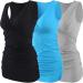 ZUMIY Maternity Nursing Top Pregnant Breastfeeding Shirt Women's Cotton V Neck Ruched Waist Double Layered Tank L Black+grey+lake Blue/3-pk
