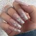 Vatocu Christmas False Nails Long Xmas Press on Nails Snowflakes Glitter Fake Nails Ballerina Acrylic Stick on Nails for Women and Girls(24pcs)