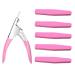 DHWEKU Stainless Steel False Nail Clippers Professional Nail Cutter Clippers Capsules Nail Clippers for False Nails and Gel Nails with 5 Diamond Shaped Sponge Rubbing Strips (Pink)