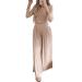 BTFBM Women's Two Piece Lounge Set Long Sleeve Bodycon Ribbed Knit Crop Top Loose Wide Leg Pant Casual Outfits Sweatsuit Solid Apricot Large