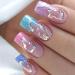 Colorful Press on Nails Square Medium Length 24Pcs Full Cover Reusable Glossy Fake Nails with Gold Foil and White Gradient Designs Artificial Acrylic Fake Nails Glue on Nails for Women Stick on Nails Colorful With Gold Foil