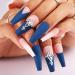 Matte Crystal Blue Extra Long Coffin Press on Nails - 24pcs 3D Bling Ballerina False Nails for Women and Girls - Buy Online on SooperMarket.com