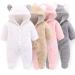 Newborn Baby Cartoon Bear Snowsuit Winter Coat Fleece Hooded Romper Jumpsuit 0-3 Months White