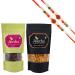 Jaiccha Ghasitaram Rakhi Gifts for Brothers Rakhi Dryfruits - Cranberry 100 GMS and Butter Chakli Sticks 100 GMS Pouch with 2 Rudraksh Rakhis