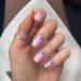 24 Pcs Press on Nails Short, Luvehandicraft Glossy Fake Nails Coffin, False Nails with Glue for Women and Girls (Pink Eye), 28 Piece Set