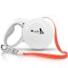 Bluzelle 8m long dog leash for dogs up to 50kg flexible roller leash neon-orange bright reflector belt with 360 carabiner hook metal ergonomic handle gray rubberized & catchment brake white