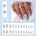 Blue Almond Shape Press on Nails with Wave Designs | Medium Length French False Nails for Women - Buy Online on SooperMarket.com