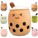 Kekeso Boba Plush Pillow Stuffed Toy Soft Lifelike Bubble Pearl Milk Tea Hugging Pillow Cartoon Plush Back Cushion Gift Toys (Brown-small Eyes 50cm/19.68inch) 50cm/19.68inch Brown-small Eyes
