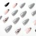 24 Pcs Animal Print Stiletto False Nails - Short Grey French Glitter Almond Nails with Nail Glue - Women's Nail Art Kit - Buy Online on SooperMarket.com