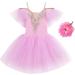 Girls Toddler Ballet Leotards with Glitter Tulle Skirt & Ruffle Sleeves | 2PCS Tutu Dress Set | Pink | 7-8 Years - Buy Online on SooperMarket.com