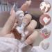 White French Tip Press On Nails with Pearl Heart Design - 24Pcs Acrylic Nude Nail Press On for Women and Girls - Buy Online on SooperMarket.com