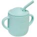 Adocham 100% Silicone Baby Cup With Straw & 2 Handles Food Grade Toddler Infant Sippy Training Cups Spill Proof BPA-Free 6 Months+ 5oz (Cyan)