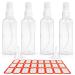 HTHL 4 PCS Set 100ML Spray Bottles Plastic Transparent Mist Spray Bottles with 2 Funnels and 1 Sheet Label Empty Travel Atomiser Refillable Liquid Containers for Perfume Cosmetic and Liquids Clear