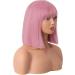 MapofBeauty 12 Inch/30 cm Straight Bob Flat Bangs Short Colorful Synthetic Hair Cosplay Party Wig (Rouge Pink) - Buy Online on SooperMarket.com